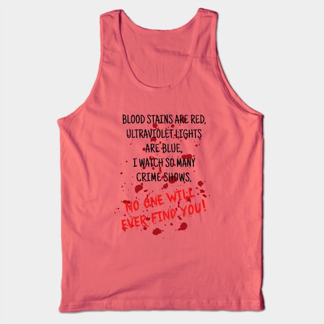 Blood Stains are Red Ultraviolet Lights are Blue Tank Top by HalloweenTown